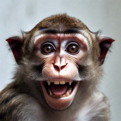 Monkey shows teeth and smiles