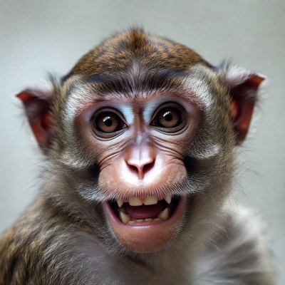 Monkey shows teeth and looks happy