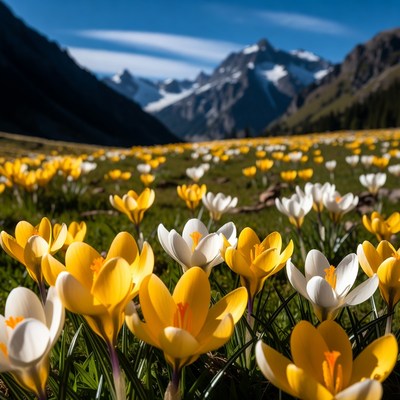 Spring flowers in mountain valley