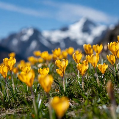 Yellow flowers bloom in spring meadow