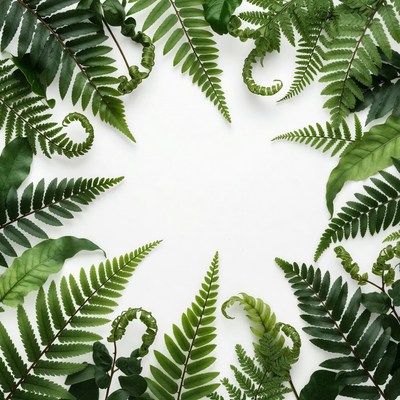 Green ferns arranged in a circle