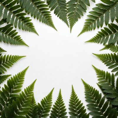 Ferns arranged on white background