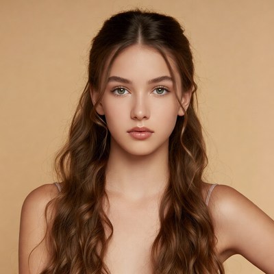Girl with long hair in simple background