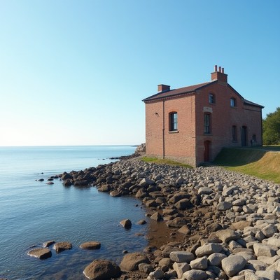 Brick house by the water's edge