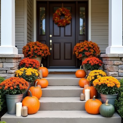 Autumn decoration at the front door