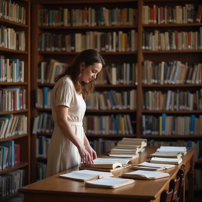 Woman reading in a library