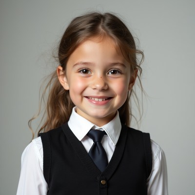 Child in formal attire smiling