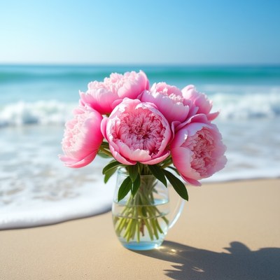 Flowers by the beach in sunlight