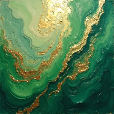 Abstract art with green and gold waves