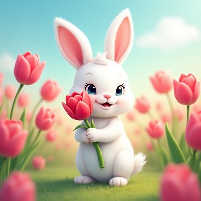 Bunny with flowers in garden