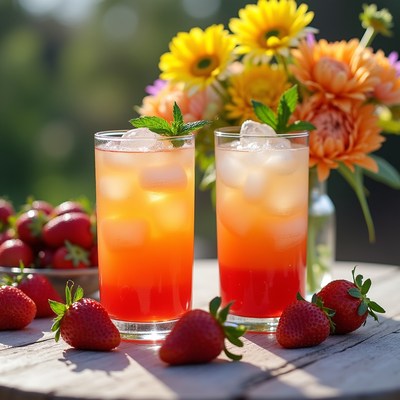 Refreshing summer drinks with strawberries