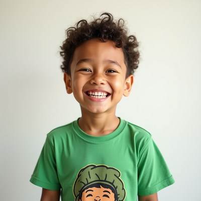 Boy smiling in green t-shirt