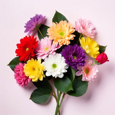 Colorful flowers arranged on a flat surface