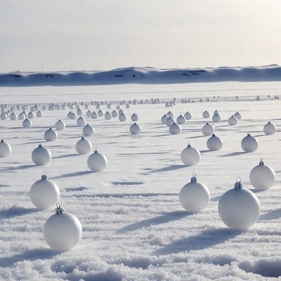 White balls on snowy landscape