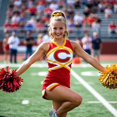 Cheerleader performs at football game
