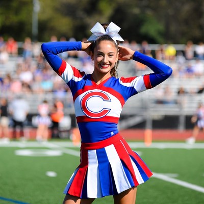 Cheerleader performs at outdoor event