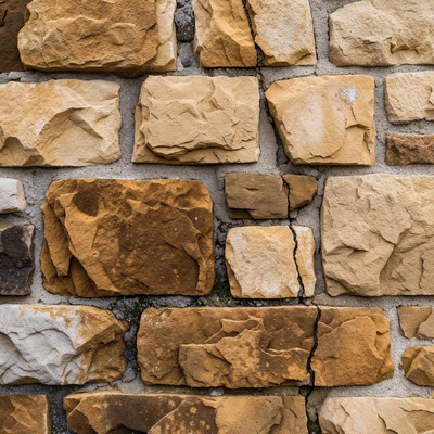 Natural stone wall with various textures