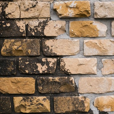 Wall made of textured bricks in urban setting