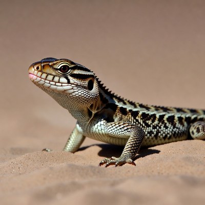 Lizard on sandy ground in sunlight