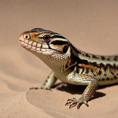 Lizard on sandy surface in sunlight