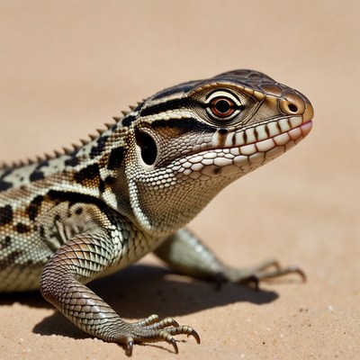 Lizard on sandy ground in daylight