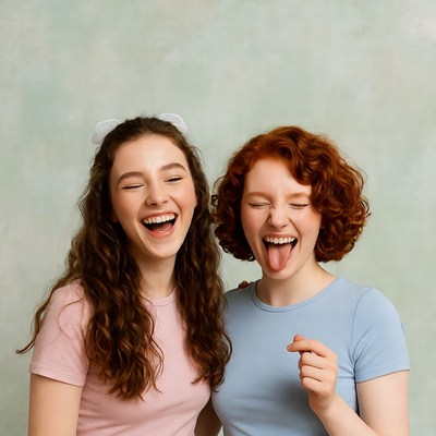 Friends share laughter in studio setting