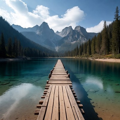 Scenic dock at mountain lake