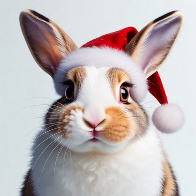 Rabbit wearing a christmas hat