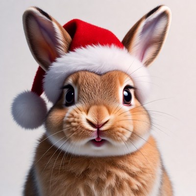 Rabbit wearing a christmas hat