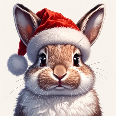 Rabbit wearing a christmas hat