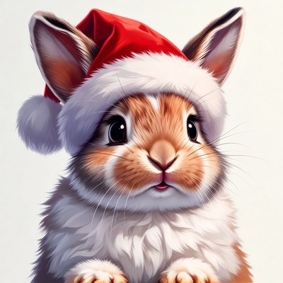 Rabbit wearing santa hat for christmas