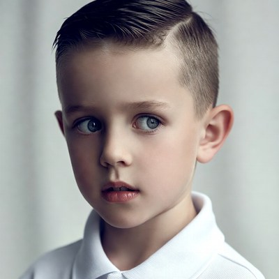 Boy with short hair looks to side