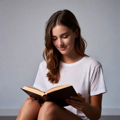 Young woman reading a book indoors