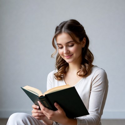 Reading a book in a simple room