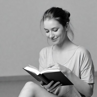 Reading a book indoors at home