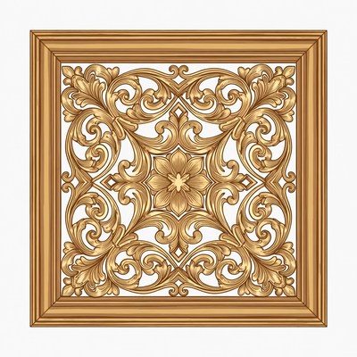 Ornate wood carving design with floral pattern