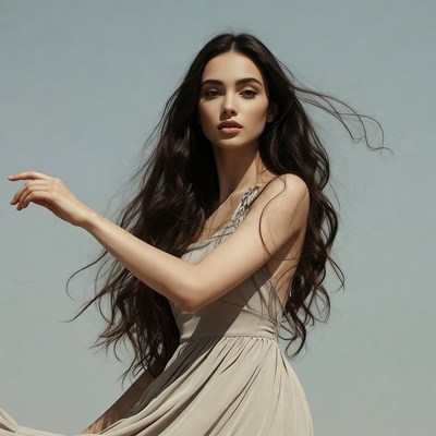 Woman in dress against blue sky