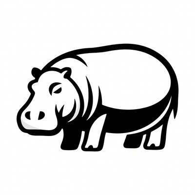 Hippo standing on land without water