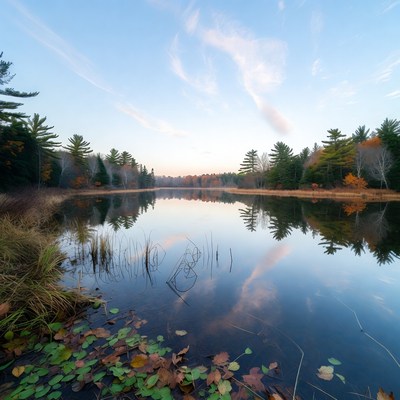 Reflective waters at morning light