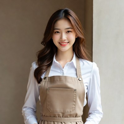 Young woman wearing apron at cafe