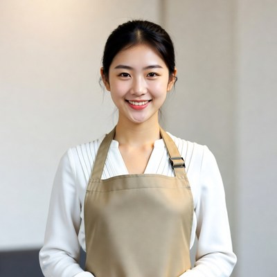 Smiling woman wearing an apron in cafe