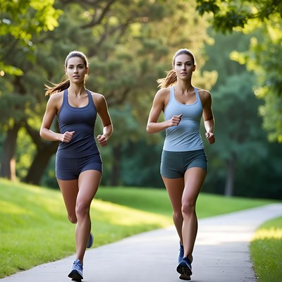 Two women jogging in park