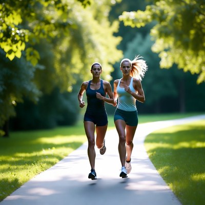 Women running in park together