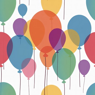 Colorful balloons fill the background