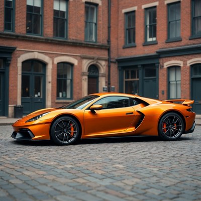 Bright orange sports car in urban setting