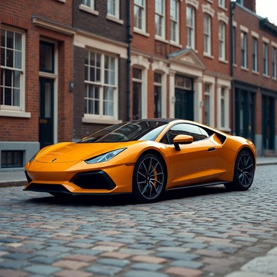 Bright orange sports car parked on street