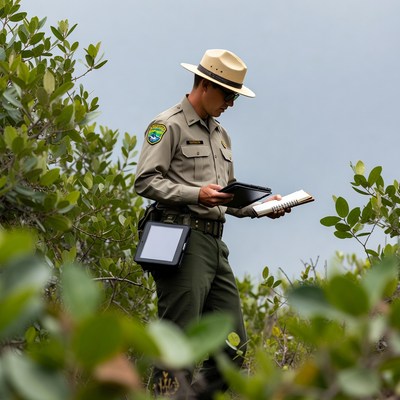 Park ranger conducts field research in nature