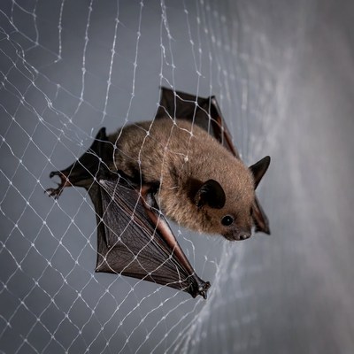 Bat caught in net