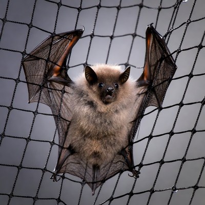 Bat caught in net