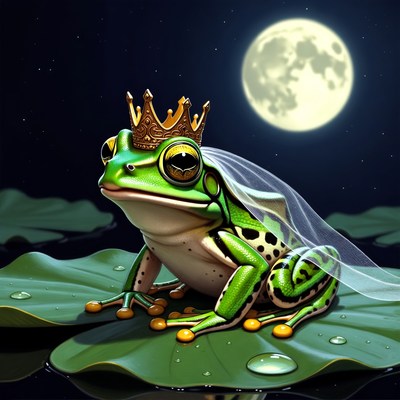 Frog in crown by the moonlight